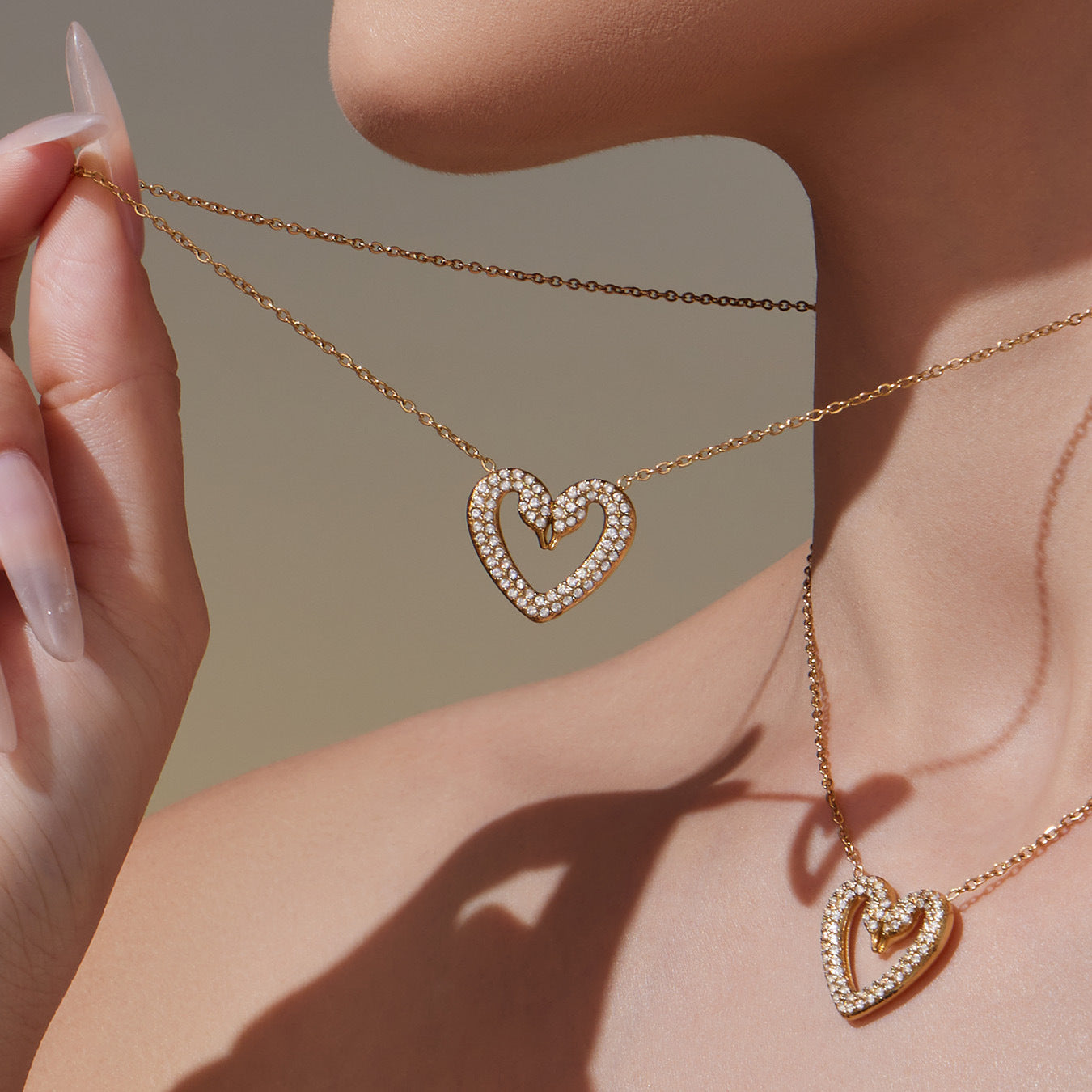 Stainless Steel Zircon Double Swan Heart Necklace, Bracelet, Ring & Earrings Jewelry Set