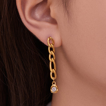 Luxury Minimalist Round Pendant Earrings with Micro Inlaid Cubic Zirconia | Fashion Dangle Chain Set