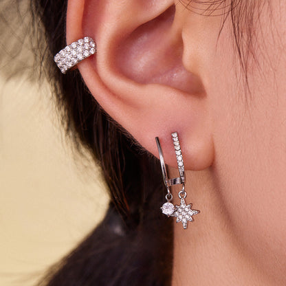 Eight-Pointed Star Zircon Earrings – Minimalist Geometric Stainless Steel Hoop Earrings | WANTI Jewelry