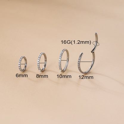 Titanium CZ Hinged Segment Ring Nose Hoop Ear Cartilage Clicker ASTM F136 16G Piercing Jewelry