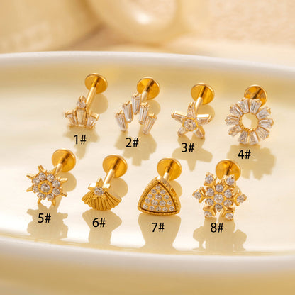 Implant Grade ASTM F136 Titanium Micro CZ Flat Back Stud | Internal Thread Cartilage & Lip Piercing Jewelry