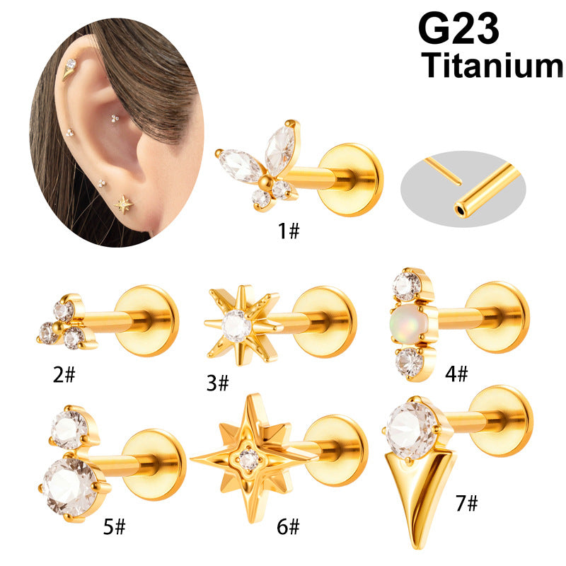 Implant Grade ASTM F136 Titanium Threadless Push Pin Zircon Flat Back Stud | Minimal Helix Cartilage Tragus Lip Piercing Jewelry