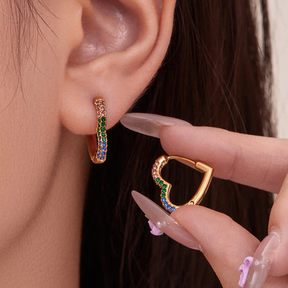Colorful Cubic Zirconia Heart Hoop Earrings Set | Stainless Steel Simple Chic Ear Cuff for Women