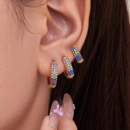 Stainless Steel Colorful Zircon Round Hoop Earrings Set — Minimal Classic Luxury Hoops