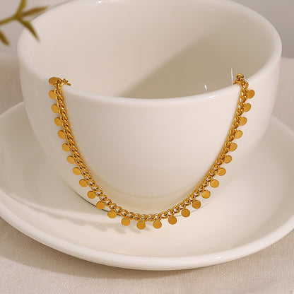 18K Gold Plated Titanium Steel Round Pendant Necklace | Elegant Fashion Jewelry
