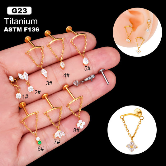 F136 Titanium Internally Threaded CZ Cartilage Stud – Flat Back Piercing Jewelry