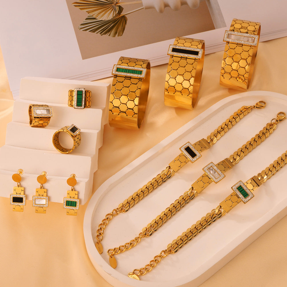 Trendy Stainless Steel Chain Jewelry Set – Rings, Bracelet, Earrings, Necklace & Bangle
