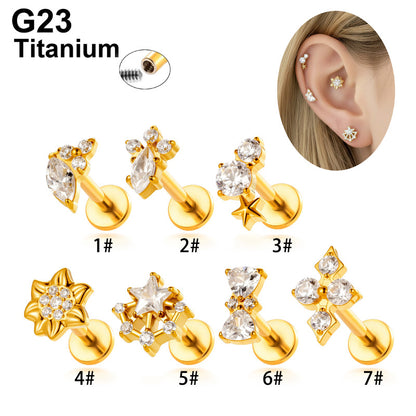 Implant Grade ASTM F136 Titanium Delicate CZ Flat Back Stud | Internal Thread Ear & Lip Piercing Jewelry