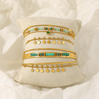 18K Gold Plated Stainless Steel Bohemian Natural Stone Beaded Evil Eye Bracelet | Layered Crystal Charm Bracelet Jewelry