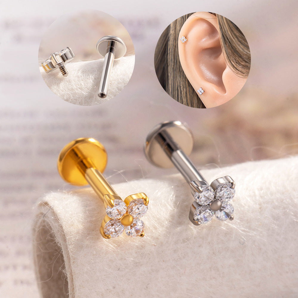 G23/F136 Titanium Flower Internally Threaded Flat Back Labret & Cartilage Piercing Jewelry