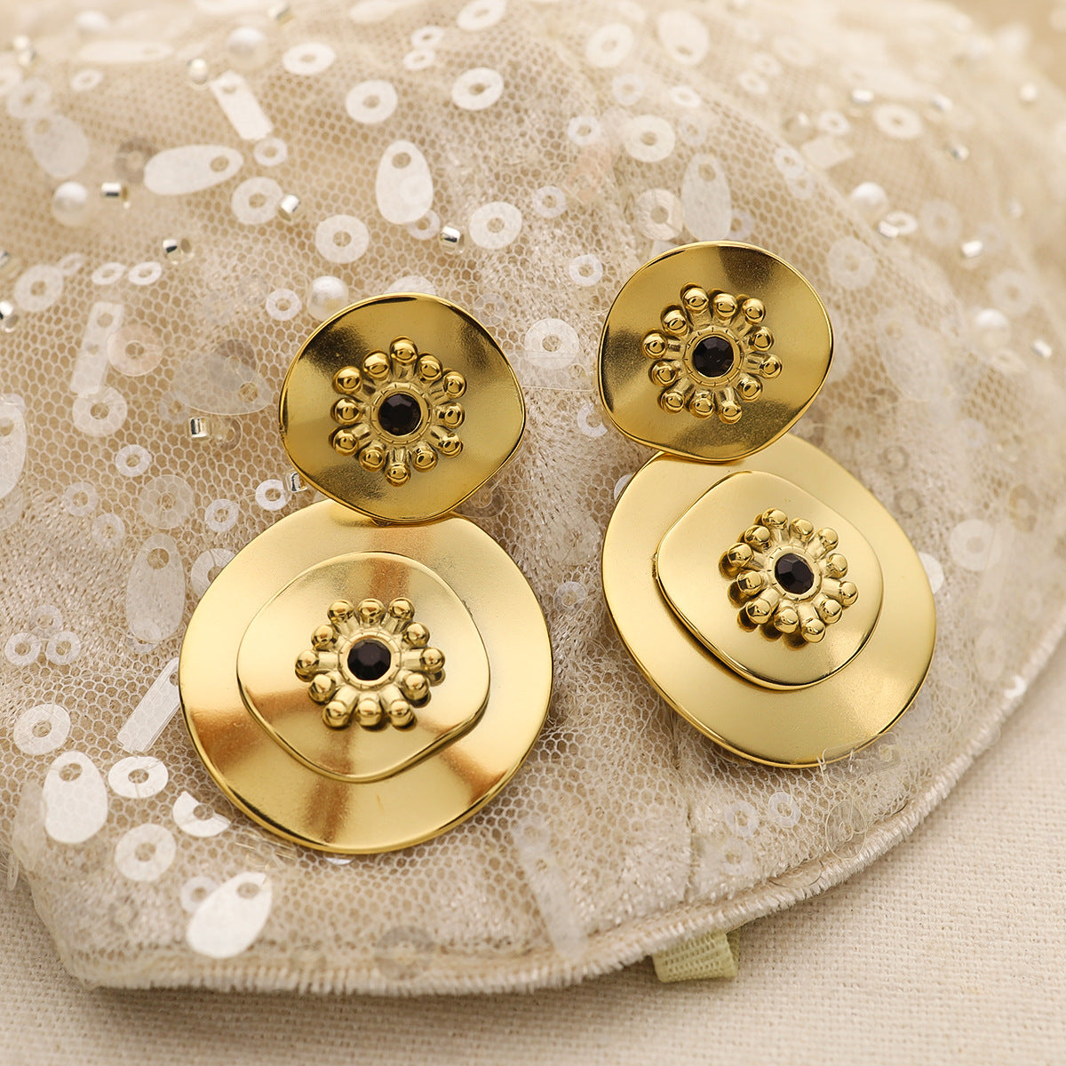 Vintage Floral Crystal Drop Earrings – Stainless Steel Elegant Retro Jewelry for Women