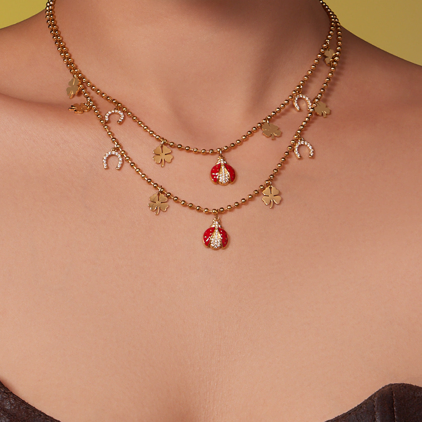 Ladybug Pendant Necklace & Earrings Bracelet Anklet Set – Stainless Steel Cute Lucky Beetle Jewelry