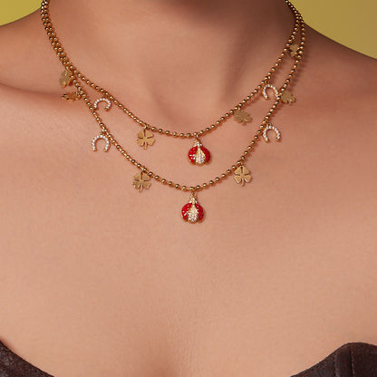 Ladybug Pendant Necklace & Earrings Bracelet Anklet Set – Stainless Steel Cute Lucky Beetle Jewelry