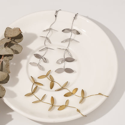 Leaf Tassel Drop Earrings – Stainless Steel Elegant Lightweight Dangle Earrings for Women