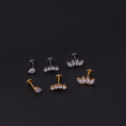 Implant Grade G23 ASTM F136 Titanium Teardrop CZ Labret Stud | Internal Thread Flat Back 16G
