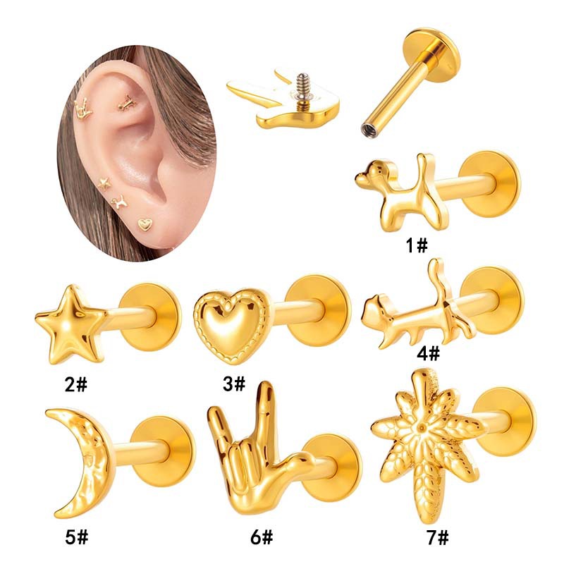 Titanium Internally Threaded Flat Back Piercing Stud for Cartilage