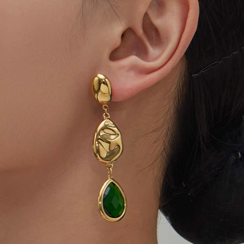 Sparkling Irregular Oval Glass Drop Earrings – Long Statement Waterdrop Jewelry for Women