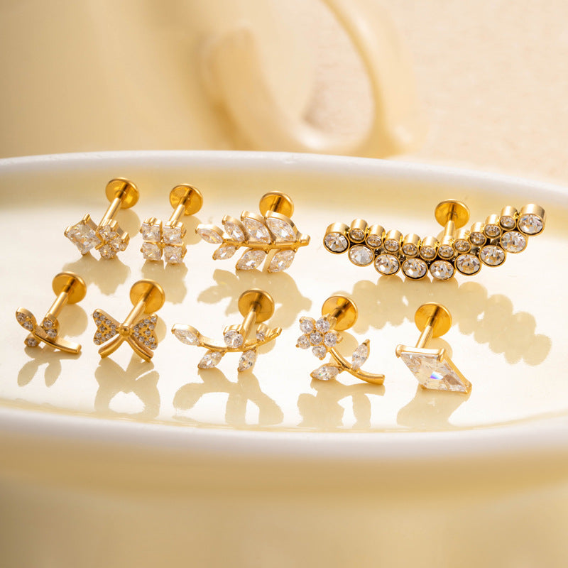 G23/F136 Titanium Flower Flat Back Labret Stud – 9 Designs | Hypoallergenic Cartilage Piercing Jewelry