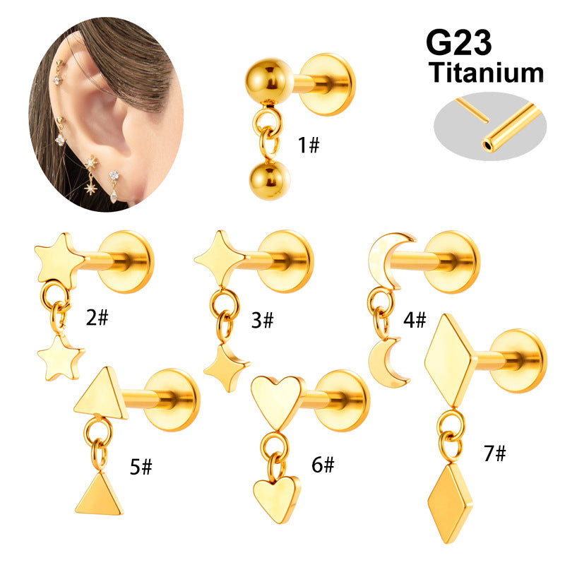 Implant Grade ASTM F136 Titanium Threadless Push Pin Moon Star Flat Back Stud | Minimalist Helix Cartilage Tragus Lip Piercing Jewelry