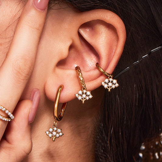 Stainless Steel Zircon Hoop Earrings Set – Creative Fashion Huggie Hoop Dangle Earrings | High-Quality Plated Jewelry