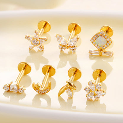 F136 Titanium Butterfly Star Moon Lip & Cartilage Stud with CZ | Internally Threaded