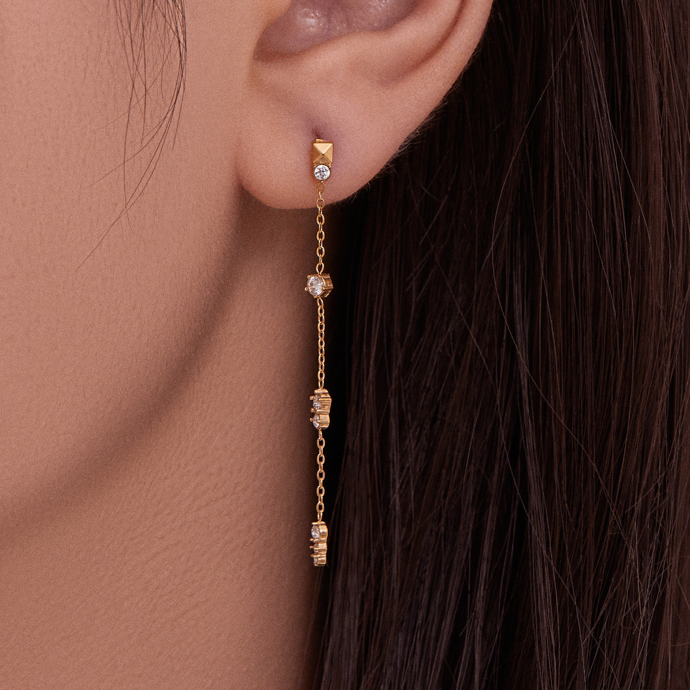 Stainless Steel Tassel Zircon Earrings – Elegant Geometric Dangle Chain Earrings | WANTI Jewelry