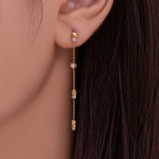 Stainless Steel Tassel Zircon Earrings – Elegant Geometric Dangle Chain Earrings | WANTI Jewelry