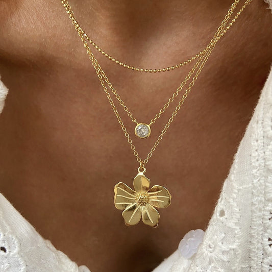 18K Gold Plated Titanium Steel Crystal Pendant Necklace | Sunflower & Round Pendant, Trendy Fashion Jewelry
