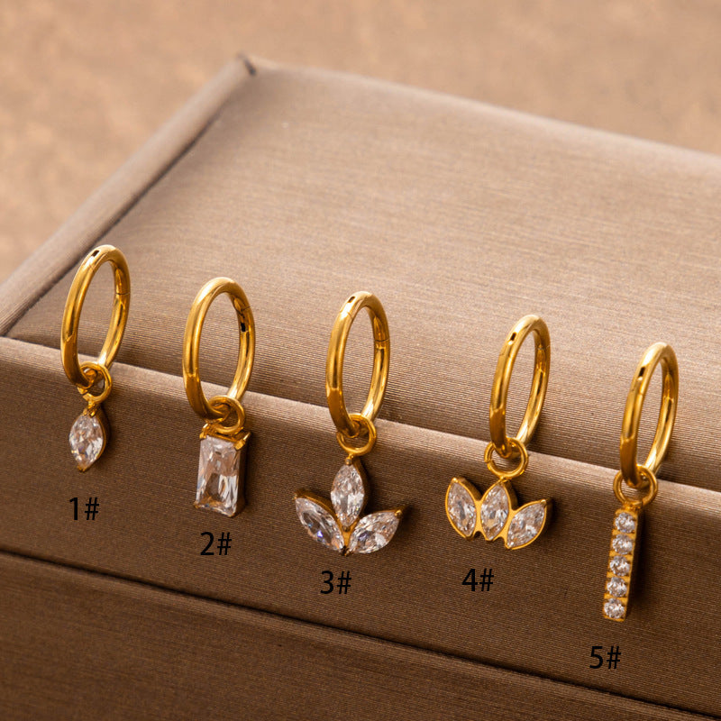 Titanium Zirconia Dangle Piercing Earrings – One-Piece Clasp Design for Earlobe & Cartilage