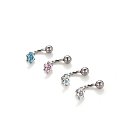 G23 Titanium CZ Flower Belly Button Ring – Internally Threaded Navel Piercing Jewelry