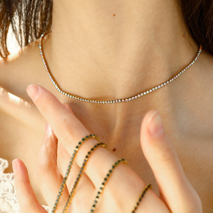 18K Gold Plated Stainless Steel Micro-Paved Green & Black Crystal Necklace – High-End Minimalist Jewelry