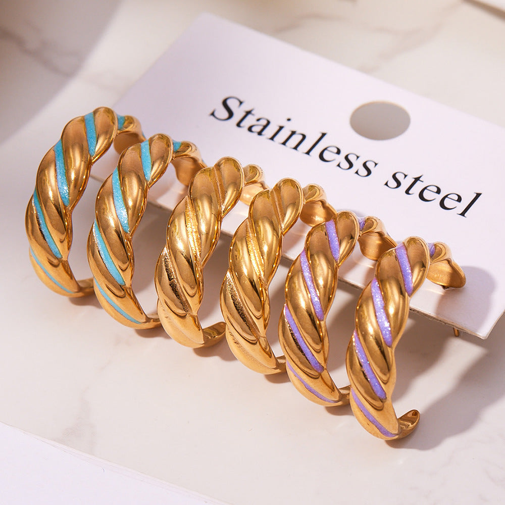 Stainless Steel Spiral Drop Earrings with Enamel Drip – Modern Colorful Twist Hoop Earrings for Women | WANTI Jewelry
