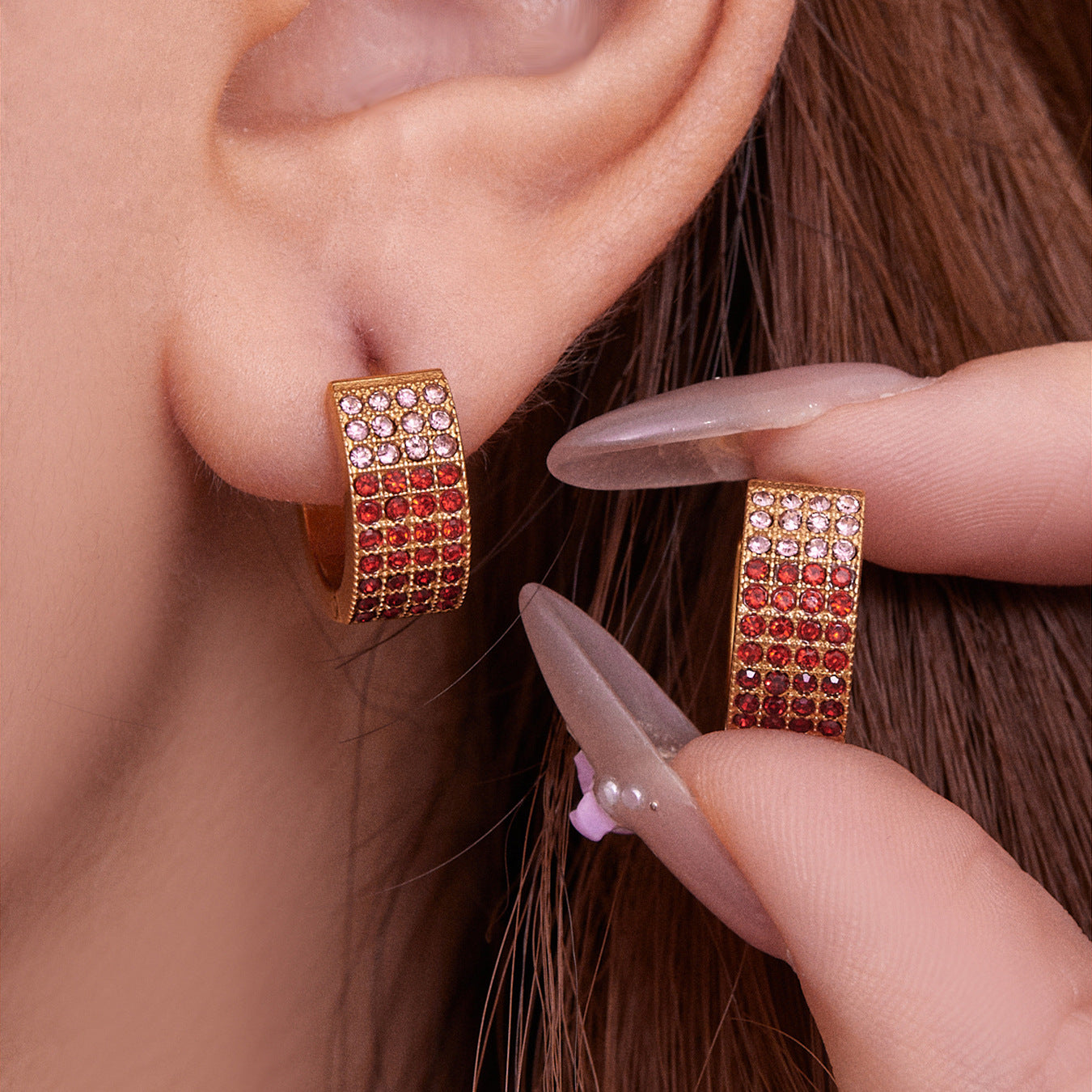Stainless Steel Colorful Zircon Round Hoop Earrings Set – Modern Minimalist Retro Luxury Hoops