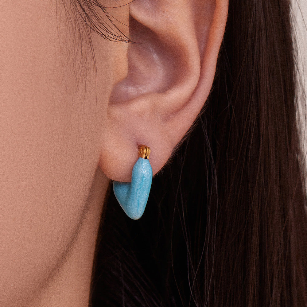Stainless Steel Heart Enamel Drop Earrings – Colorful High-End Fashion Jewelry for Women