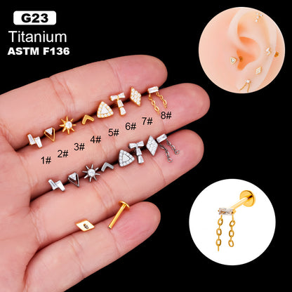 F136 Titanium Internally Threaded Round CZ Flat Back Cartilage Stud – Hypoallergenic Ear Piercing Jewelry