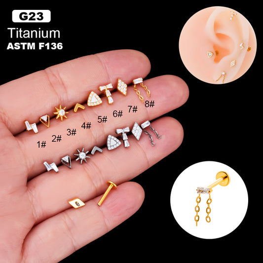 F136 Titanium Internally Threaded Round CZ Flat Back Cartilage Stud – Hypoallergenic Ear Piercing Jewelry