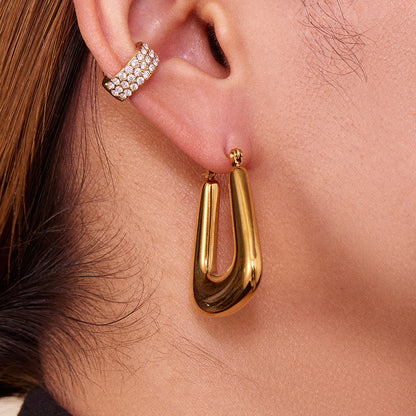 Geometric U-Shaped Stainless Steel Hoop Earrings Set | Modern Minimalist Fashion Jewelry