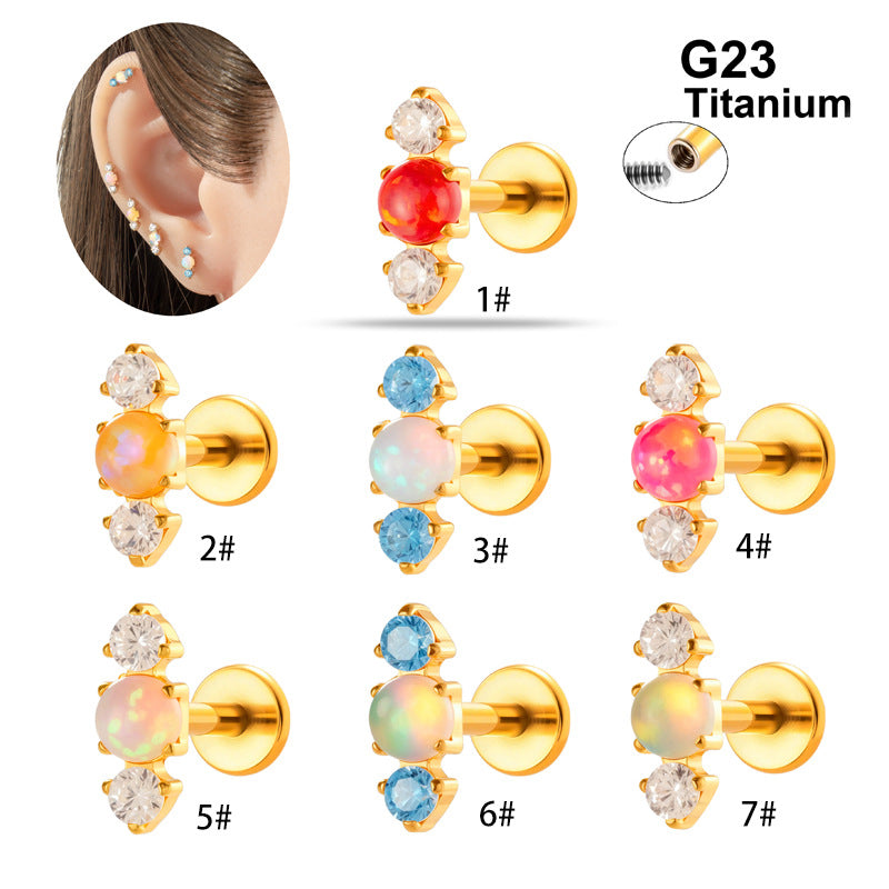 G23/F136 Titanium Opal Flat Back Labret Stud | Colorful Opal Piercing Jewelry for Lip & Ear