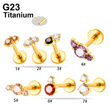 Implant Grade ASTM F136 Titanium Threadless Push Pin Zircon Geometric Flat Back Stud | Cartilage Helix Tragus Lip Piercing Jewelry
