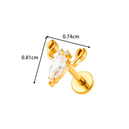 G23/F136 Titanium Piercing with Zircon Pendant Chain – Threaded Flat-Top Lip & Cartilage Piercing Earring Jewelry