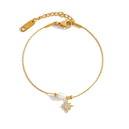 Elegant Pearl & Star Pendant Titanium Steel Necklace and Bracelet Set | Fashion Jewelry Set