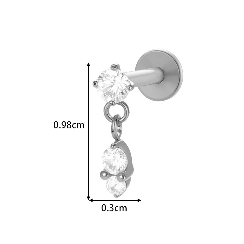 G23/F136 Titanium Piercing with Zircon Pendant Chain – Threaded Flat-Top Lip & Cartilage Piercing Earring Jewelry