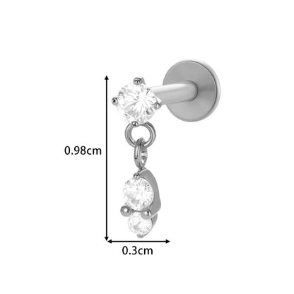 G23/F136 Titanium Piercing with Zircon Pendant Chain – Threaded Flat-Top Lip & Cartilage Piercing Earring Jewelry