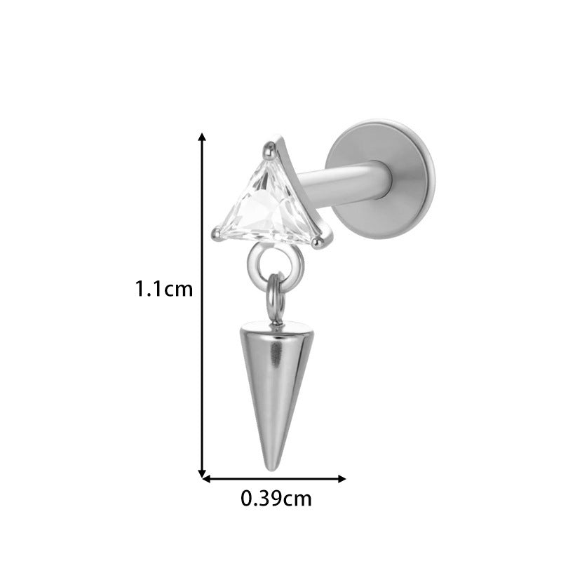G23/F136 Titanium Piercing with Zircon Pendant Chain – Threaded Flat-Top Lip & Cartilage Piercing Earring Jewelry