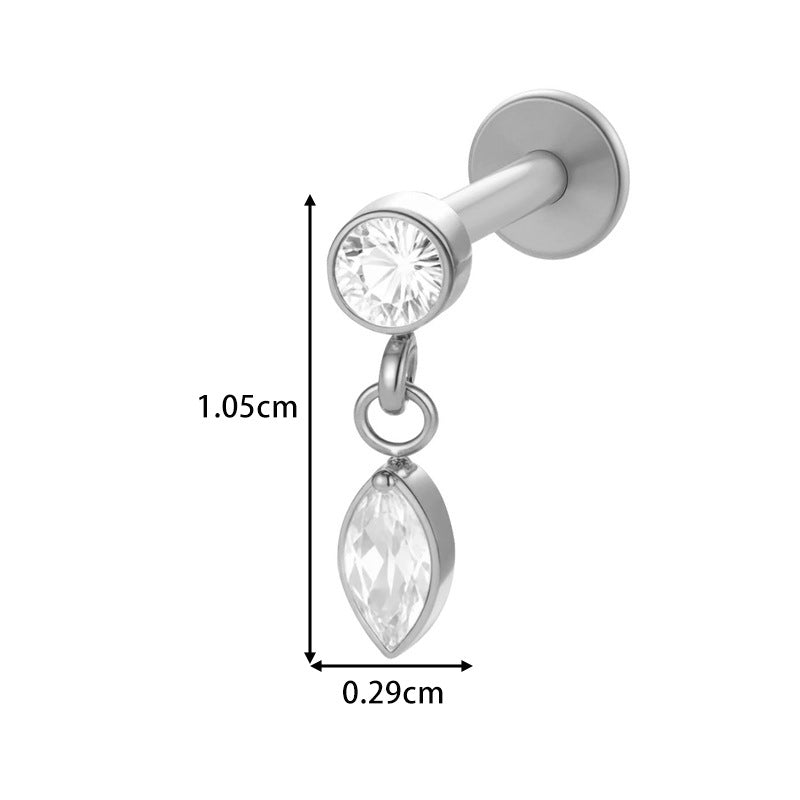 G23/F136 Titanium Piercing with Zircon Pendant Chain – Threaded Flat-Top Lip & Cartilage Piercing Earring Jewelry