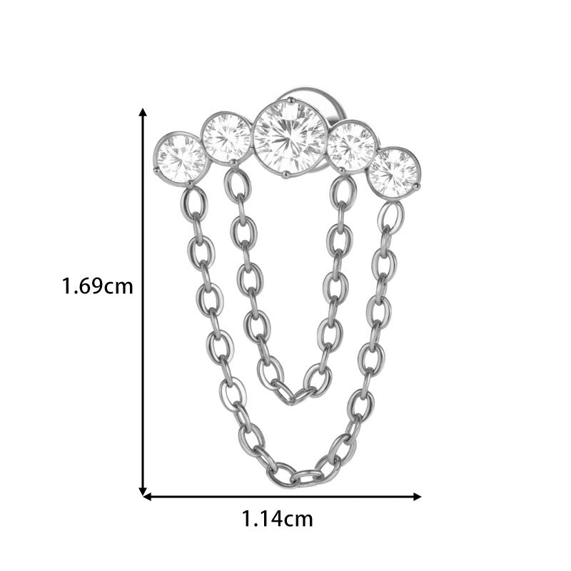 G23/F136 Titanium Piercing with Zircon Pendant Chain – Threaded Flat-Top Lip & Cartilage Piercing Earring Jewelry