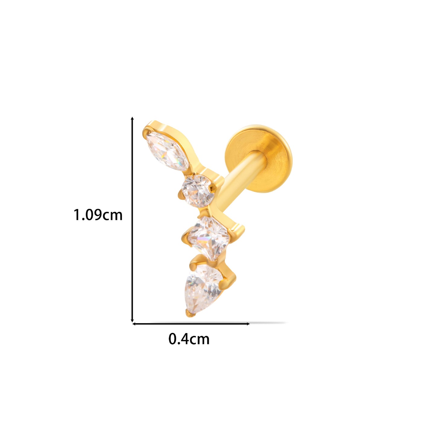 F136 Titanium Zircon Piercing Jewelry – Geometric & Nature-Inspired Internally Threaded Lip & Cartilage Studs