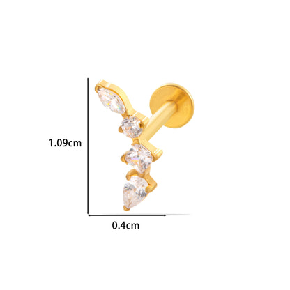 F136 Titanium Zircon Piercing Jewelry – Geometric & Nature-Inspired Internally Threaded Lip & Cartilage Studs