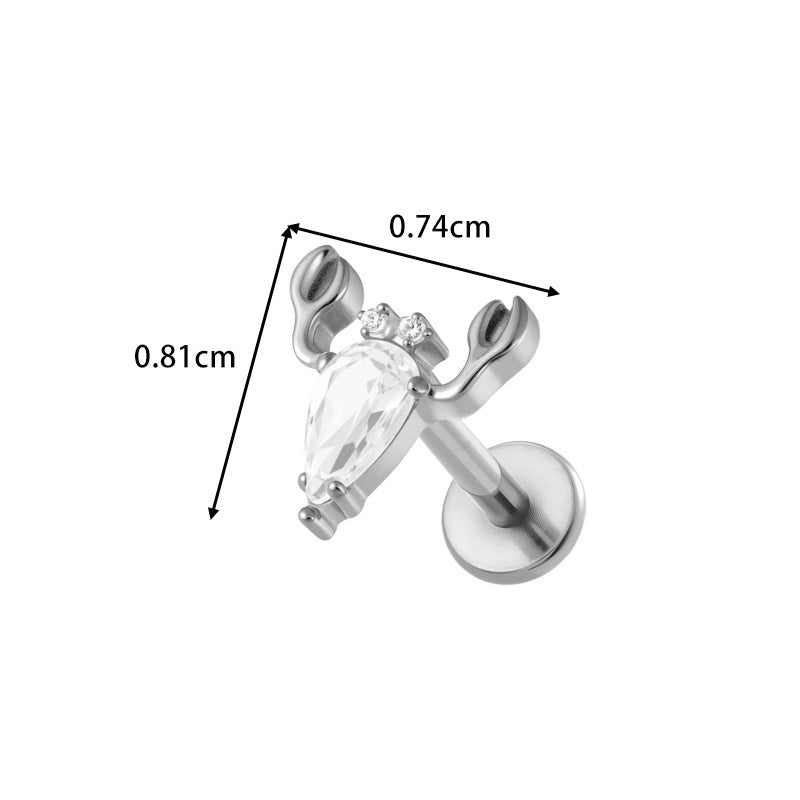 G23/F136 Titanium Piercing with Zircon Pendant Chain – Threaded Flat-Top Lip & Cartilage Piercing Earring Jewelry