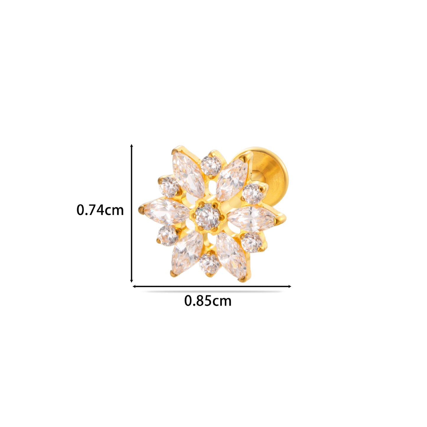 F136 Titanium Zircon Piercing Jewelry – Geometric & Nature-Inspired Internally Threaded Lip & Cartilage Studs